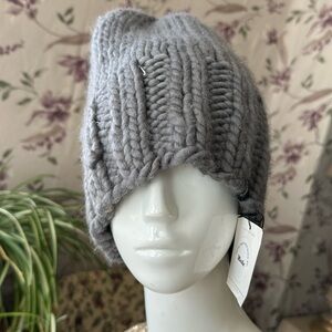 Wool Hand knit made in USA designer grey yarn beanie Hat scull wear street style